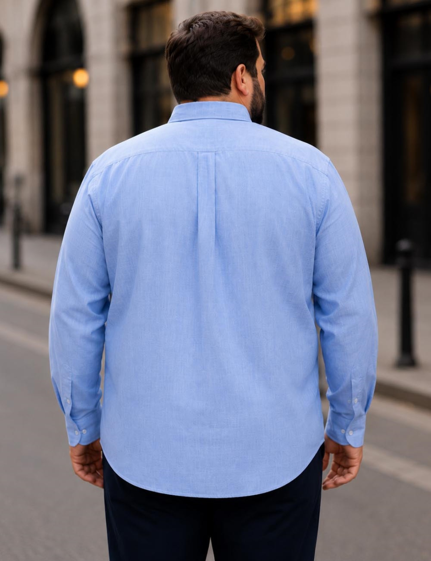 Ανδρικό σιέλ λινό πουκάμισο με γιακά Plus Size CA2528S φωτογραφία